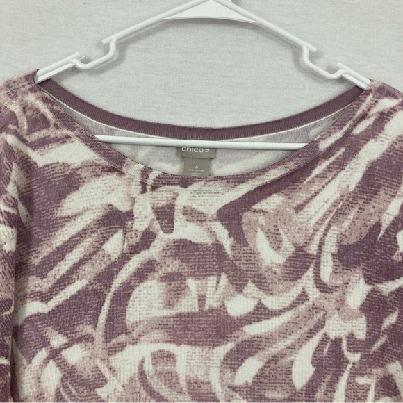 Chico's Purple/Cream Soft Stretch Round Neck Long Sleeve Top XL - Picture 6 of 9